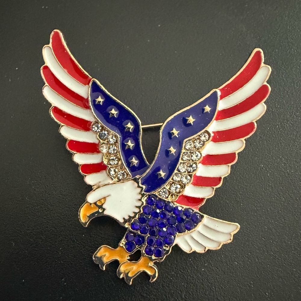 Patriotic Eagle Rhinestone Brooch - Red White Blue NWT